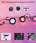 Dope 20 Pack LED Deck Lights Kit 1.77 Inch RGBW IC Multicolor lights showing IP67 waterproof features and connections