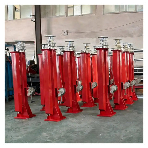 Kick Ass Dual Mode Telescopic Mast Electric Motor With Manual Hand Crank Backup, red aluminum antenna poles in workshop.
