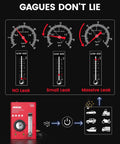 Pressure gauges showing no leak, small leak, massive leak for Pro Grade Automotive Smoke Machine With Built In Air Pump And Pressure Gauge For Easy Leak Detection In Vacuum, Fuel, EVAP And Engine Systems, A Complete Car Leak Testing Tools Kit For Fast Results.
