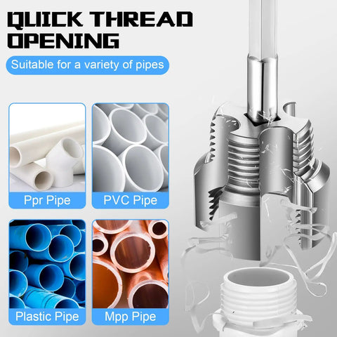 Integrated Internal And External Pipe Threading And Reaming Tool Kit For PVC Pipes With Electric Drill Style illustration