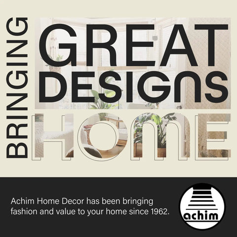 Achim Home Decor graphic highlighting great interior design with plants and decor, showcasing stylish home transformation.