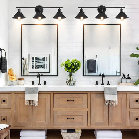 Farmhouse Vanity Lights Two Light Over Mirror Bathroom Fixture Matte Black Wall Sconces With Metal Shades For Rustic Modern Bathrooms