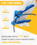 3-In-1 tube bender from the 25 Ft Zinc Plated Brake Line Flaring Tool Kit with bending angles for copper, steel, and aluminum pipes.