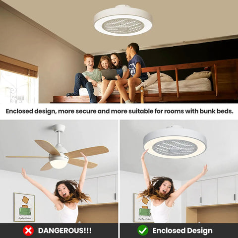 Cool White Ceiling Fan With Light, 20 Inch Low Profile Flush Mount With Remote Control, ideal for kids' rooms with bunk beds