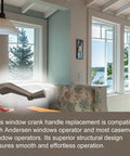 Three Eighths Inch Spline Crank Handle Replacement For 1974 To 1995 Casement Windows 0532408, installed in modern interior.