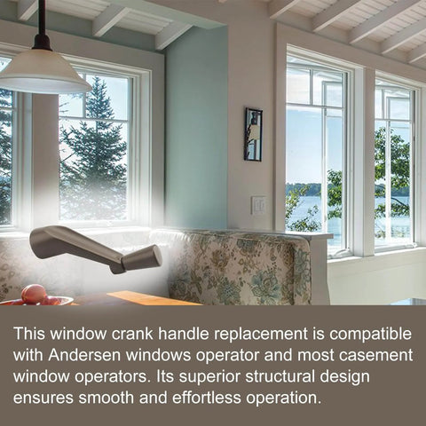Three Eighths Inch Spline Crank Handle Replacement For 1974 To 1995 Casement Windows 0532408, installed in modern interior.