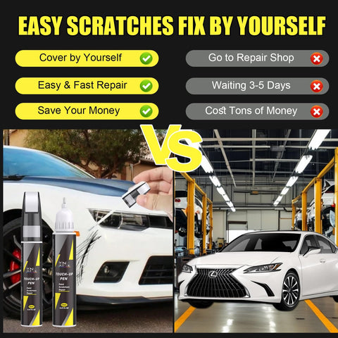 Comparison of DIY Lexus Pearl Tricoat Touch Up Kit 077 with repair shop, showcasing product and application on car scratch.