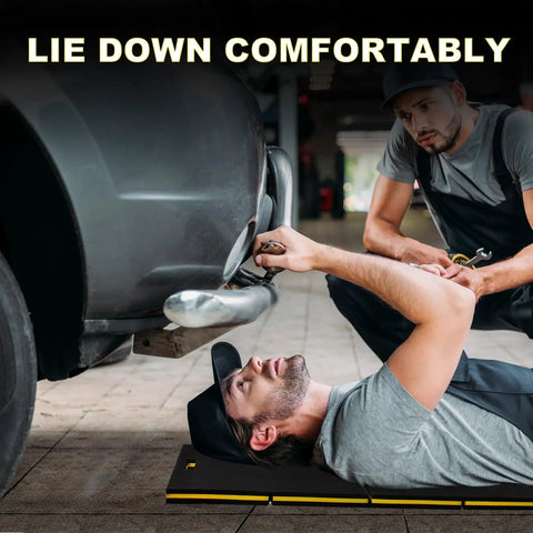 Mechanic using Foldable One Point Two Inch Thick Mechanic Kneeling Pad For Working Under Cars With Magnetic Creeper Handle Waterproof Floor Mat