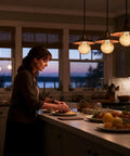 Pendant lights with 4W Dimmable Amber Globe LED Bulb With Squirrel Cage Filament, G125 Edison Style, creating cozy kitchen ambiance