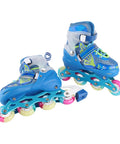 Kid Friendly Inline Skates Adjustable From Size 35 To 38 Breathable Comfort Blue Indoor Outdoor Use LED Light Up Wheels