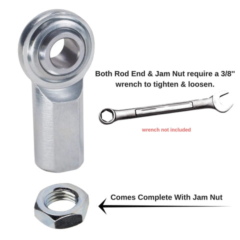 1/4 Inch Bore 1/4-28 Rh Female Rod End Bearing With Jam Nut Ecf4 C1045 Steel Body showing a rod end bearing and jam nut.