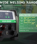 Capacitor Discharge Stud Welder For M3 To M10 Bolts Plate Welding Machine For Insulation Nails And Thin Sheet Metal Welds 0.5mm To 3mm Without Warping Or Paint Damage Fast 3 To 6 Ms Weld Time Heavy Duty 110V RSR 2500 with control panel and performance chart