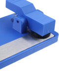 Close-up view of Super Grippy LED Strip Soldering Jig Helper Dual Clamp PCB Hold Down Tool with blue plastic and stainless steel base.