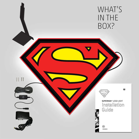 Superman Table Lamp And Night Light With Luminescent Halo, 3D S Shield Crest Wall Light Mountable accessories and guide
