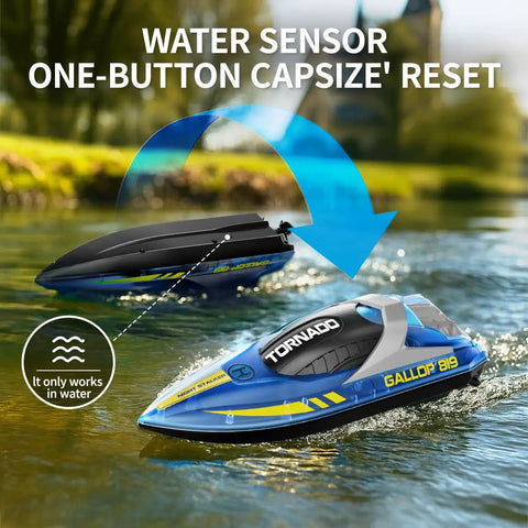 Twin Pack Remote Control Boats For Kids And Adults With Dual Speed Modes, Waterproof Twin-Screw Hulls, pool racing demonstration.