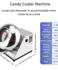 Pro Grade Commercial Sugar Coating Machine For Food Production With Zero Hassle Speed Control And Ultra Quiet Motor For Perfect Candy Chocolate Glaze And Lightning Fast Drying, showing stainless steel candy coater with 30cm pot diameter.