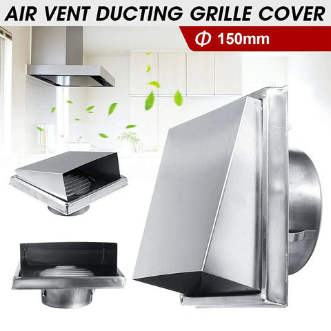 Pro Grade Six Inch Stainless Steel Square External Exhaust Vent Cover With 45 Degree Louvers And Mesh Screen for dryer and kitchen