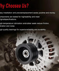 Beefed Up Alternator Replacement For Nissan Armada 2007 2015 with 7-groove pulley, features and benefits displayed.