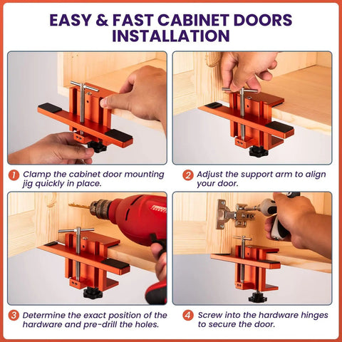 Aluminum Cabinet Door Mount Clip for Easy Peasy Furniture Installation, red corrosion-resistant, in use on wood cabinets.