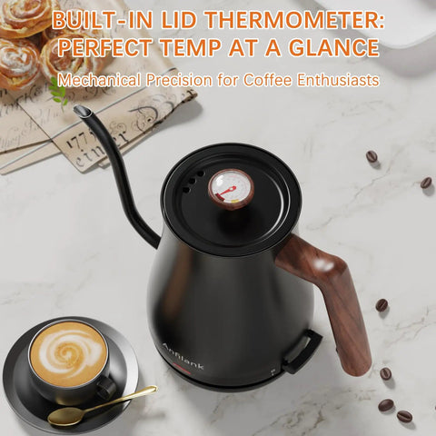Top view of a matte black Gooseneck Electric Kettle With Built In Thermometer 0.8L 1200W Fast Heat For Coffee And Tea