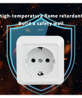Heavy Duty White Wall Outlet Socket With Ground Wire Switch 16A 220V EU Standard 2 Gang 1 Way front view on blue shield background.