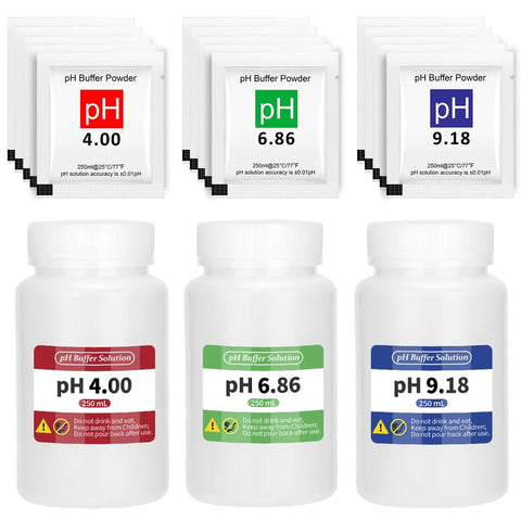 15 Pack pH Buffer Powder Calibration Kit With 4.00 6.86 9.18 pH Buffers And 3 Extra Bottles for digital pH meters and monitors