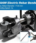Close-up of Crafthydro 1600W Electric Hydraulic Rebar Bender Tool for 1 Inch #8 25mm steel rod bending with adjustable clamp.