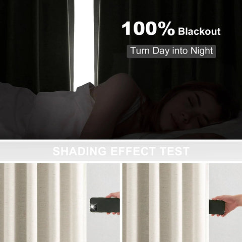96 Inch Long Natural Pinch Pleated Blackout Curtains With Thermal Insulation And Linen Look One Panel 72W By 96L Inches in shading test