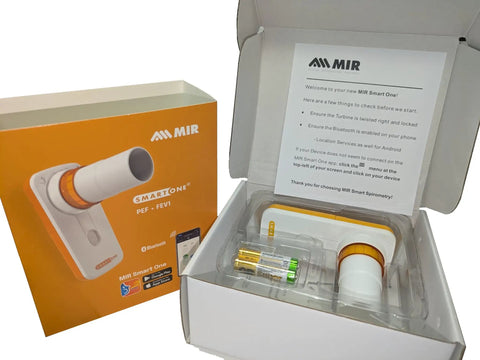 Personal Pocket Peak Flow Meter With Smartphone App For Home Lung Function Monitoring PEF And FEV1 Readings Sync Results To Your Health Care Provider No Prescription Needed Easy To Use, boxed set with device and batteries