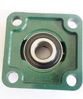 Heavy Duty Cast Iron 4 Bolt Flange Bearing UCF207 Series Industrial Machine Component Smooth Rotation Reliable Performance 1.25 Inch Bore Fits Various Gearworks Solid Core Build Made To Last Long Zero Stress For Anyone Who Needs Top Shelf Premium Parts. green 4-bolt cast iron flange bearing, 1.25 inch bore, top view