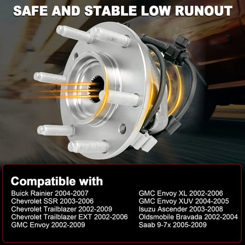 Pair 513188 front wheel bearing hub assembly with ABS, 6-lug, silver metal.