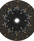 Rock Solid 10-1/2 Inch Clutch Disc With 26 Spline 1-1/8 Inch Hub Engineered For Flathead Engines And T-5 Manual Transmissions. Top view showing disc details.