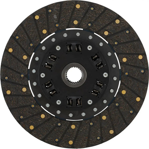 Rock Solid 10-1/2 Inch Clutch Disc With 26 Spline 1-1/8 Inch Hub Engineered For Flathead Engines And T-5 Manual Transmissions. Top view showing disc details.