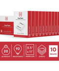 Premium White Copy And Printer Paper 8.5 X 11 Inches Twenty Pound Weight Ninety Two Brightness Five Thousand Sheets Per Carton displayed in packs.