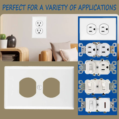 Ultra Durable Shatterproof Outlet Wall Plates 1 Gang Duplex Covers 12 Pack White Polycarbonate Thermoplastic UL Listed