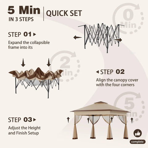 Instructions for setting up the 11x11 Pop Up Gazebo With Mosquito Netting One Person Setup Water Resistant Backyard Canopy.