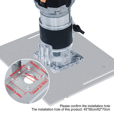 Heavy Duty Router Table Insert Aluminum Flip Plate With Adjustable Miter Guide Rail showing precise scale markings for woodworking.