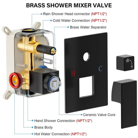 Top Shelf Matte Black Rain Shower Set With Heavy Duty Solid Brass Mixing Valve And 10 Inch Round Head For A Snappy Daily Setup In Your Modern Bathroom Space