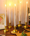 24 Pack Flameless Taper Candles With Remote Control And Timer Realistic 3D Flickering LED Flame White Tapers With Gold Bases