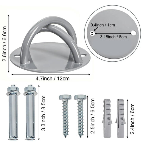 Legit Heavy Duty Wall Mount Bracket For Suspension Straps And Ceiling Anchor X Mount with dimensions and hardware included.