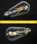 Vintage Edison LED Bulbs 6W Equivalent To 60W Warm White 2700K 95 Plus CRI Eye Protection Non Dimmable Clear Glass Cross Filament E26 Base Pack Of 4 Included displayed in two angles