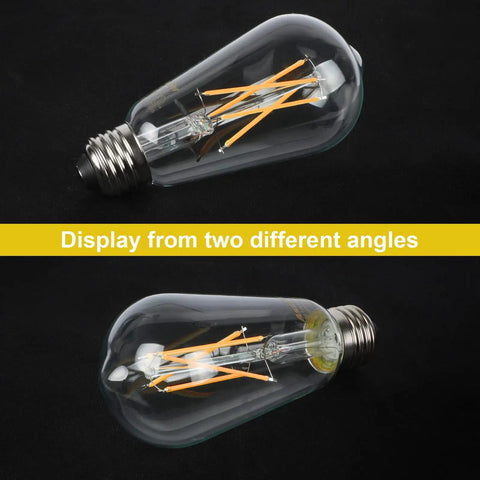 Vintage Edison LED Bulbs 6W Equivalent To 60W Warm White 2700K 95 Plus CRI Eye Protection Non Dimmable Clear Glass Cross Filament E26 Base Pack Of 4 Included displayed in two angles