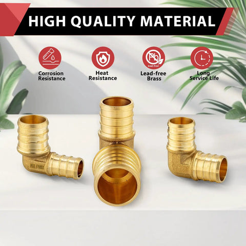 Pack Of 10 Three Quarter Inch Pex To One Half Inch Reducing Elbow Brass Crimp Fittings Pro Grade For Pex Tubing ASTM F1807 Lead Free Works With Stainless Steel Clamp And Copper Crimp Ring Systems