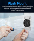 Person installing Heavy Duty 14-50R Outlet 120 240 Volt 50A Four-Prong Receptacle for RVs EVs Dryers on wall