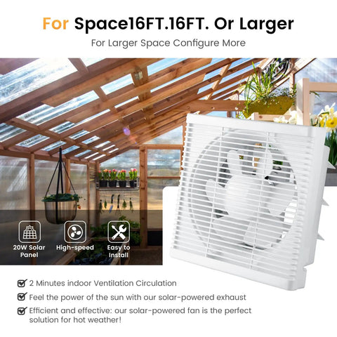 Eight Inch Solar Fan With 20 Watt Rooftop Panel For Backyard Barn Chicken Coop And Garage Shed White Housing in a greenhouse.