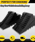 Solid Beefy Rubber Wheel Chocks Heavy Duty Trailer Chock Set GVW Up To 4T 2 Pack Black 8.6 X 3.7 X 4.7 Inches For Cars