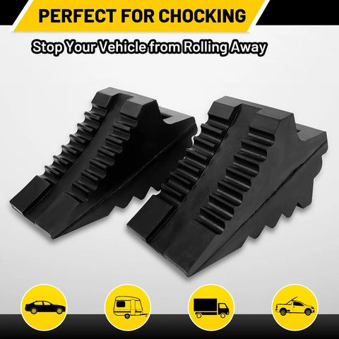 Solid Beefy Rubber Wheel Chocks Heavy Duty Trailer Chock Set GVW Up To 4T 2 Pack Black 8.6 X 3.7 X 4.7 Inches For Cars