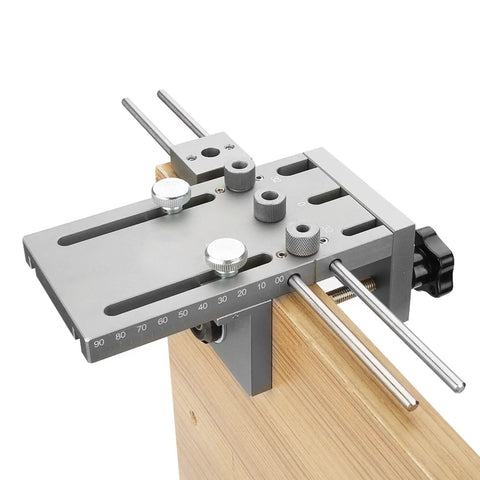 Top Notch FtVogue Dowelling Jig Made From 6061 Aluminum Alloy, self-centering drill guide with bushings on wood board
