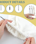 Person using 8 Pack Drawstring Threader Tool Set Stainless Steel Loop Turner Hooks With Latch Flexible Rope Threaders on fabric.