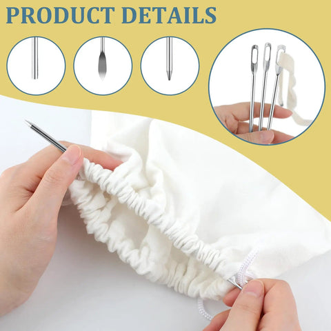 Person using 8 Pack Drawstring Threader Tool Set Stainless Steel Loop Turner Hooks With Latch Flexible Rope Threaders on fabric.